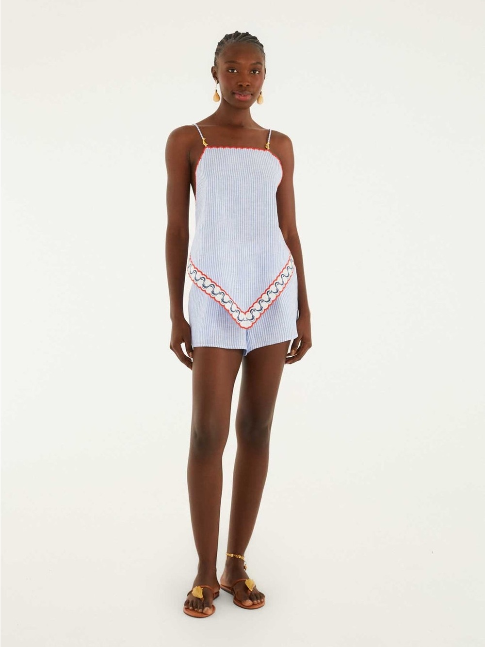 FARM RIO blue striped set with embroidery detail